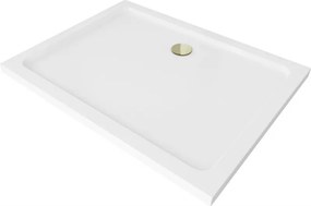 Mexen Flat cadă de duș dreptunghiulară slim 110 x 80 cm, albă, sifon auriu - 40108011G