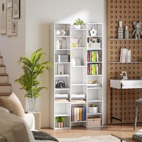 HOMCOM Bibliotecă Modernă din Lemn, Înălțime 181 cm, cu 21 Compartimente și 10 Rafturi Reglabile, Alb | Aosom Romania