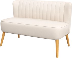 HOMCOM Canapea design retro 2 locuri, picioare din lemn, 117 cm x 56,5 cm x 77 cm, crem | Aosom Romania