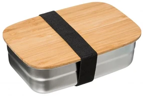 Caserola cu capac Steely, inox, capac bambus, 0.8 litri, 18x12.3 x5.5 cm