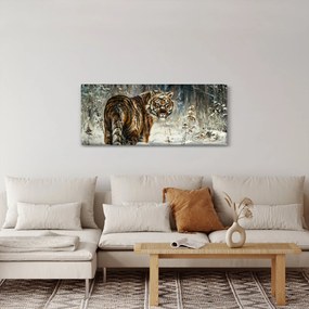 Tablou - Tigru într-o pădure înzăpezită, pictură în ulei (120x50 cm)