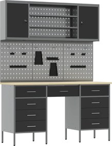 vidaXL Dulap de lucru cu sertar 8 pcs Negru Lemn ingineresc și oțel