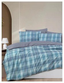 Lenjerie de pat albastră pentru pat dublu/canapea extinsă cu cearceaf inclus/cu 4 piese 200x220 cm Ekose – Mila Home