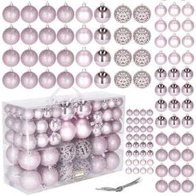 Set 100 globuri de Craciun, diverse forme si marimi, roz