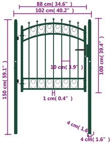 Poarta de gard cu tepuse, verde, 100x100 cm, otel Verde, 100 x 100 cm