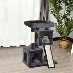 PawHut Ansamblu pentru pisici cu stalpi din sisal, pat si 2 Casute cu invelis de plus, 59x39x83cm, Negru | Aosom Romania