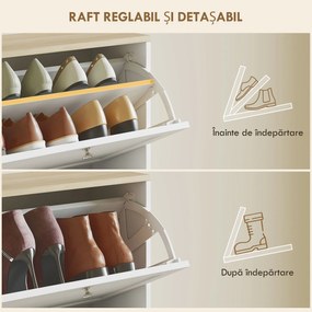 HOMCOM Dulap Îngust pentru Pantofi cu 3 Sertare și Rafturi Reglabile pe 2 Niveluri, 60x23,5x115 cm, Negru | Aosom Romania