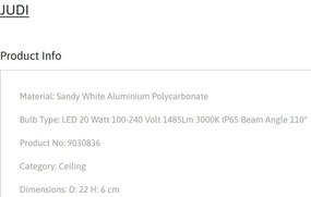 Plafoniera LED pentru iluminat exterior IP65 JUDI D-22cm alba