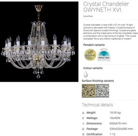 Candelabru Cristal Bohemia Exclusive 16 brate, diam. 86cm GWYNETH XVI CE
