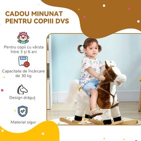 Cal Balansoar cu Sunet Muzical, Cal de Calarit cu Sa Cadou pentru Fetite si Baieti de 3-6 ani, Maro 68x26x62cm HOMCOM | Aosom Romania