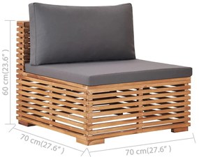 Set mobilier gradina cu perne gri inchis 6 piese lemn masiv tec Morke gra, 2x colt + 2x mijloc + 2x suport pentru picioare, 1