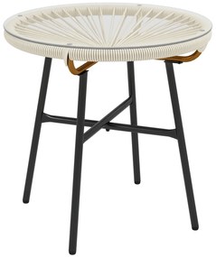 Outsunny Masă de cafea rotundă de grădină din rășină imitație rotin metal și blat sticlă temperată Ø 50 x 50 cm crem | Aosom Romania