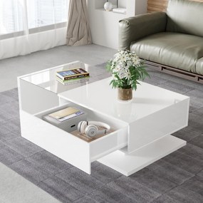 Măsuță de Cafea Modernă cu Raft din Sticlă și Efecte LED, 105x55x32,5 cm, Alb