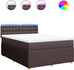 vidaXL Pat box spring cu saltea, maro închis, 140x200 cm, textil