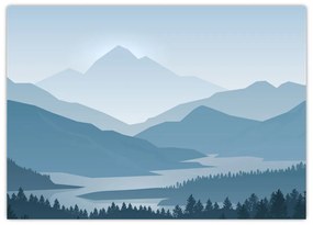 Tablou pe sticlă - Munții cu privirea graficeanului (70x50 cm)