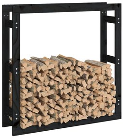 Rastel pentru lemne de foc, negru, 100x25x100 cm lemn masiv pin Negru, 100 x 25 x 100 cm