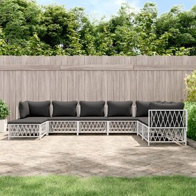 3186912 vidaXL Set mobilier de grădină, 8 piese, cu perne, alb, oțel