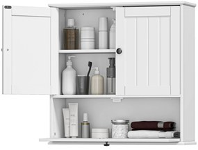 HOMCOM Dulap de baie de perete rustic cu raft reglabil, uși duble și ușă batantă 60x19,5x60 cm Alb | Aosom Romania