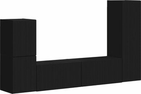 vidaXL Set comodă TV Pe perete 4 pcs Negru Lemn compozit