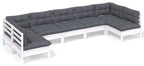 Set mobilier gradina cu perne, 7 piese, alb, lemn masiv de pin Alb, 1