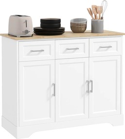 HOMCOM Bufet Modern din MDF și PAL cu Raft Reglabil, Dulap Multifuncțional cu 3 Sertare și 3 Uși, 101x39x82 cm, Alb | Aosom Romania