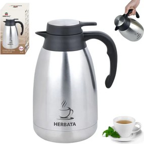 Cană termică de conferință pentru ceai Kinghoff KH 2095, 2 l, pereți dubli, corp din oțel inoxidabil, inox/negru