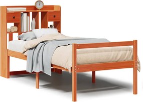 vidaXL Pat bibliotecă fără saltea maro ceruit 75x190 cm lemn masiv pin