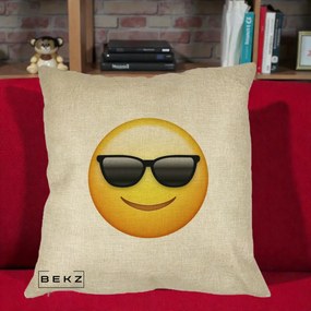 Perna Decorativa Emoji Cool Ochelari, 40x40 cm, Crem, Husa Detasabila, Perna Inclusa, BEKZ®