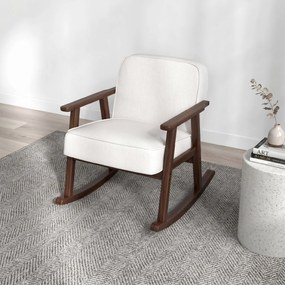 HOMCOM Fotoliu Balansoar pentru Interior din Material Efect In si Lemn cu Cotiere si Perne, 66x78x76 cm, Bej si Maro | Aosom Romania