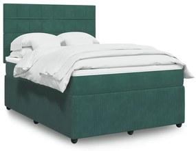 3294661 vidaXL Pat box spring cu saltea, verde închis, 140x200 cm, catifea