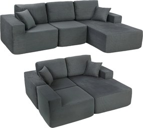 HOMCOM Colțar modular, canapea-pat în formă de L cu șezut adânc, cotiere late, 2 perne, Gri închis | Aosom Romania