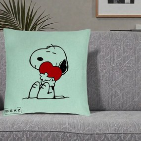 Perna Personalizata Snoopy cu Inima, 40x40 cm, Verde Menta, Husa Detasabila, Perna Inclusa, BEKZ®