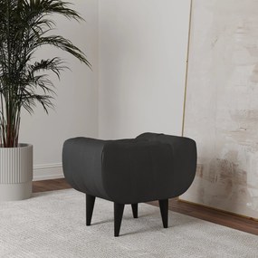 Taburet Tapitat Atlas, Negru,tapiterie mixta cu piele naturala, 60 x 40 x 47 cm