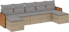 vidaXL Set canapele de grădină, 7 piese, cu perne, bej, poliratan