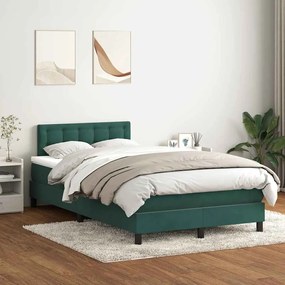 vidaXL Pat box spring cu saltea, verde închis, 120x210 cm, catifea