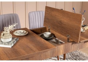 Masă de sufragerie extensibilă cu 2 scaune și 2 bănci Vlasta (nuc + gri). 1073081