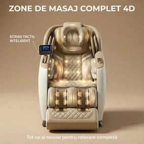 Fotoliu de masaj 4D cu SL-Track, Zero Gravity, incalzire si port USB, Alb/Bej