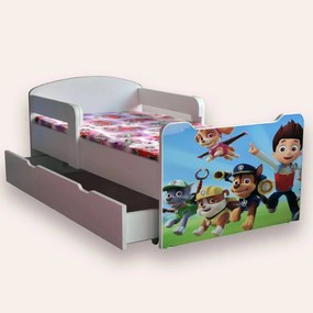 Patut de gradinita Paw Patrol (Patrula catelusilor) 2-6 ani 130x60 cm, cu sertar si saltea SafeNest CMG51894339666260