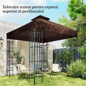 Outsunny Acoperiș de Schimb pentru Foișor 3x3 m cu 2 Niveluri pentru Grădină, Copertină Rezistentă la Apă din Țesătură Oxford 370g/㎡ Anti-UV 30+ cu Orificii de Drenaj, Cafeniu | Aosom Romania