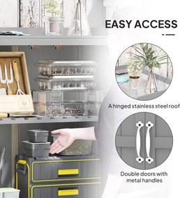 Outsunny Dulap de Exterior, Dulap pentru Ustensile cu Blat din Metal și Raft, Banc de Lucru din Lemn cu 2 Uși pentru Grădină, Terasă, Curte, Gri | Aosom Romania