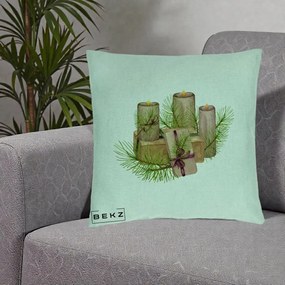 Perna Decorativa Lumanari cu Cadouri Naturale, 40x40 cm, Verde Menta, Husa Detasabila, Perna Inclusa, BEKZ®