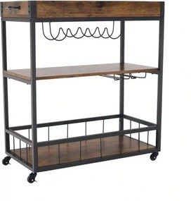 Carucior servire SILVIUS, nuc/negru, PAL/metal, 80x40x90 cm