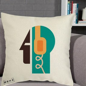 Perna Personalizata Retro Casti Muzicale, 40x40 cm, Ecru, Husa Detasabila, Perna Inclusa, BEKZ®