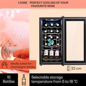 Klarstein Shiraz 15 Slim Uno, frigider pentru vin, 44 l, tactil, 135 W, 5 - 18 °C, negru