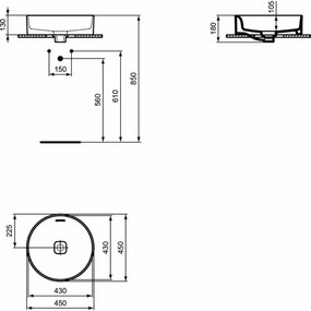 Lavoar pe blat Ideal Standard Strada II rotund 38 cm