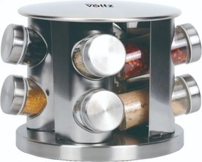 Set de condimente Oliver Voltz OV51217A8, 4 laturi, 8 borcănașe, bază rotativă, oțel inoxidabil