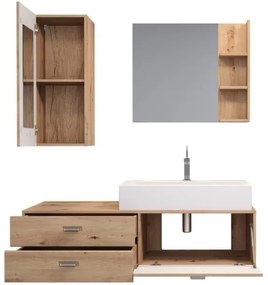 Set baie ~Dolomites~ format din 3 piese, lavoar inclus, material fronturi MDF, culoare stejar