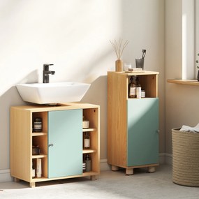 HOMCOM Corp sub lavoar, mobilier de baie cu 6 rafturi deschise și ușă cu închidere amortizată 60 x 33 x 57 cm, verde | Aosom Romania