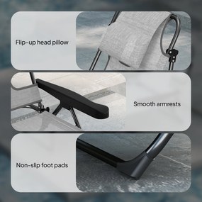 Outsunny Șezlong Pliabil Spătar Reglabil Decupaj pentru Citit Pernă pentru Cap și Brațe Sarcină 120 kg 145x72x89 cm Gri închis | Aosom Romania