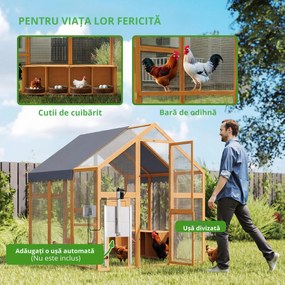 PawHut Coteț pentru găini 3,07 m² tarc exterior din lemn cu husă impermeabilă, încuietoare de siguranță, pentru 6-8 găini 1,7 x 1,8 x 1,8 m | Aosom Romania